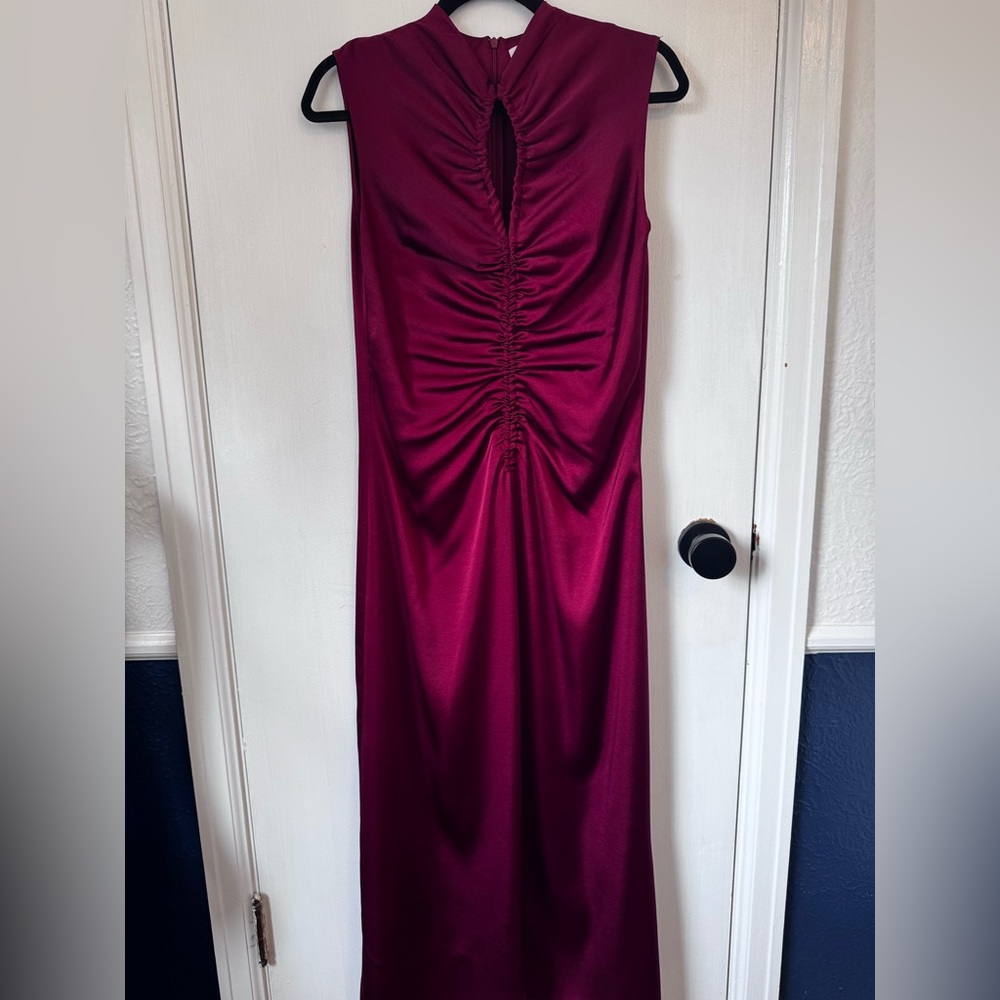 Sandro DRAPED SATIN-EFFECT DRESS